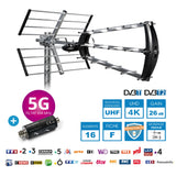 Metronic 415054 - Antena TDT Exterior 26 DB + Filtro de 694 MHz, 4G/5G, Plegable, Horizontal-Vertical, Toma F