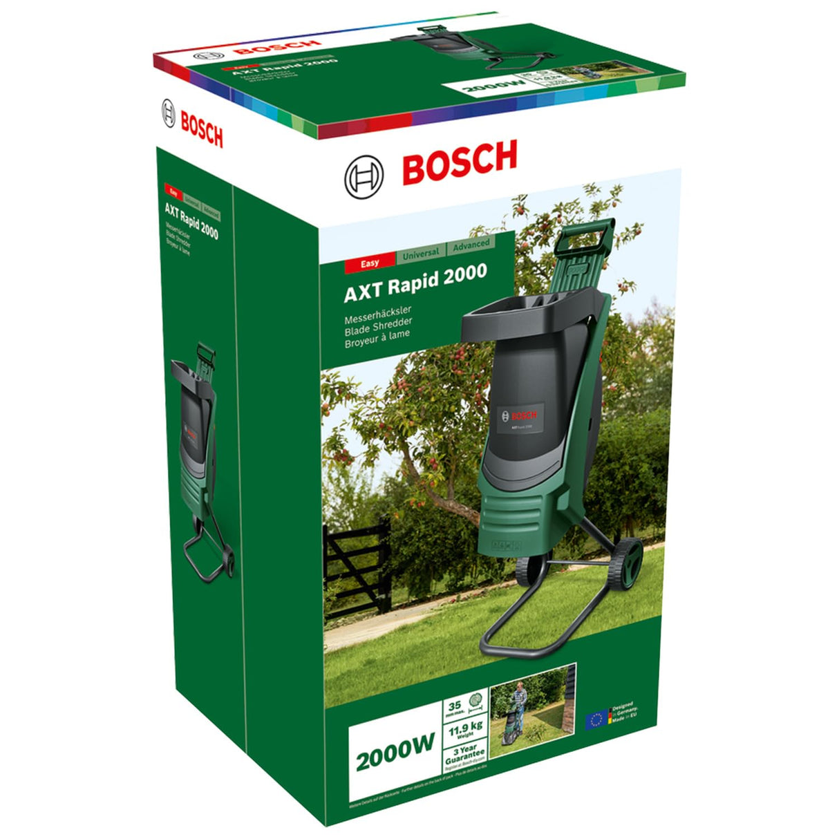 Bosch biotrituradora AXT Rapid 2000 (para triturar eficazmente los residuos del jardín; potente motor de 2000 W)