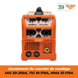 RURIS - Estación de soldadura inversor AS200FULL 200A – MIG/MAG sin gas, LIFT TIG, MMA – 230 V, 60% Duty Cycle, Ø Alambre 0,8-1 mm, Ø electrodos 2,5-4 mm, kit completo incluido
