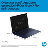 HP Omnibook X Flip - Ordenador portátil Convertible de 14" OLED 3K táctil (Intel Ultra 7-258V EVO, 32GB RAM, 1TB SSD, Intel ARC Graphics, Windows 11, WiFi 7) Silver- Teclado QWERTY Español