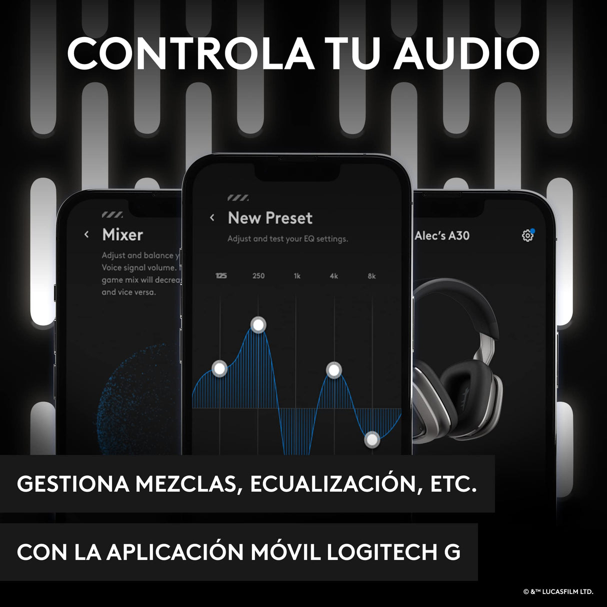 Logitech G Astro A30 Lightspeed Auriculares Inalámbricos para Gaming para PS5, Bluetooth, Mic Integrado y Desmontable, USB-C, para Playstation, Nintendo Switch, PC, The Mandalorian Edition, Plata