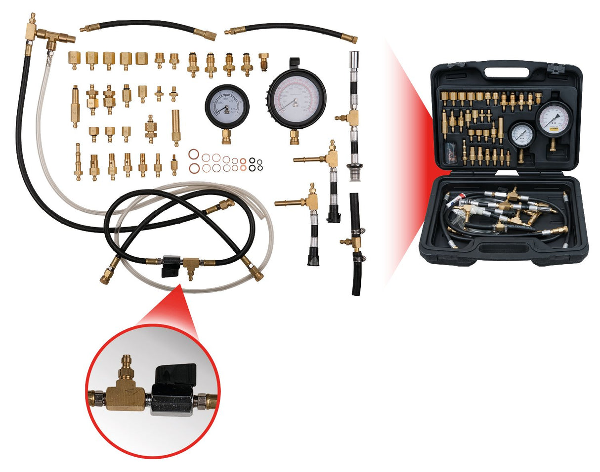 KS Tools 150.2325 Juego de aparato maestro de control de presión de sistemas de inyección de combustible para motores de gasolina, 42 pzs