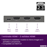 Splitter HDMI 4K120 Gaming - Marmitek Split 712-1 Entrada / 2 Salidas - 8K60 - Distribuidor - 48Gbps - HDR 120 Hz - HDMI 2.1 - VRR-ALMM-QMS-QFT - Conmutador EDID - Carcasa metálica