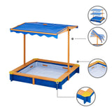 Teamson Kids Arenero Grande de Madera para Exteriores con Tapa, Toldo Giratorio y Altura Ajustable, Juguete de Arena de Jardín con Cubierta para Niños y Niñas