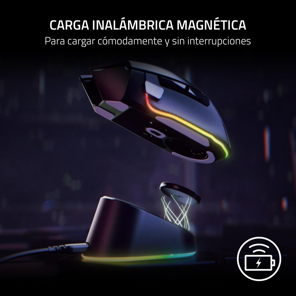 Razer Mouse Dock Pro & Charging Puck - Base de carga inalámbrica magnética & módulo para ratones compatibles, Hyperspeed 4K, iluminación 8 RGB Chroma) - Negro
