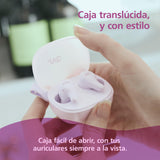 JVC Gumy Premium Auriculares Bluetooth True Wireless con Cancelación de Ruido, Bluetooth 5.4, Modo Ambiente, Baja Latencia, 26h batería, Estuche Translúcido USB-C, Violeta Grape Yogurt - HA-A23T-V
