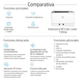HP Color Laser 150nw 4ZB95A, Impresora Láser Monofunción A4 a color, impresión a doble cara manual, Wi-Fi, Ethernet, USB 2.0 alta velocidad, Compatible con HP Smart App, Panel de control LED, Blanca