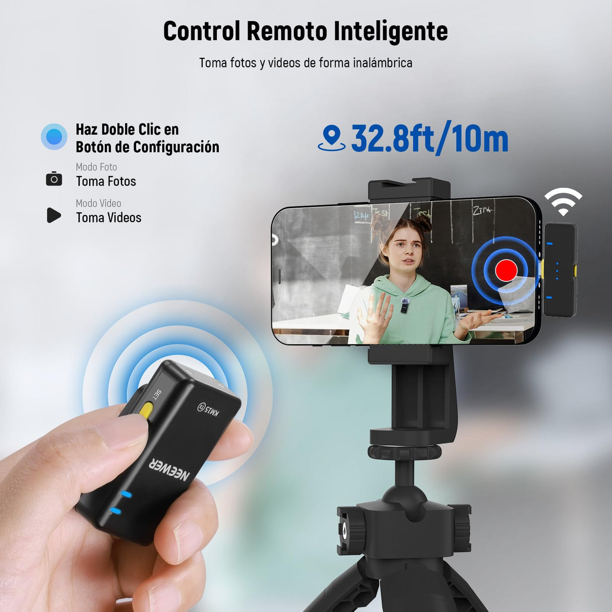 NEEWER KM15 Sistema Micrófono Solapa Inalámbrico, Compatible con iPhone Android PC, Mini Mic Solapa USB C con Cancelar Ruido, Alcance 300m 48KHz/24Bits, Batería 9 Horas para Grabación Streaming
