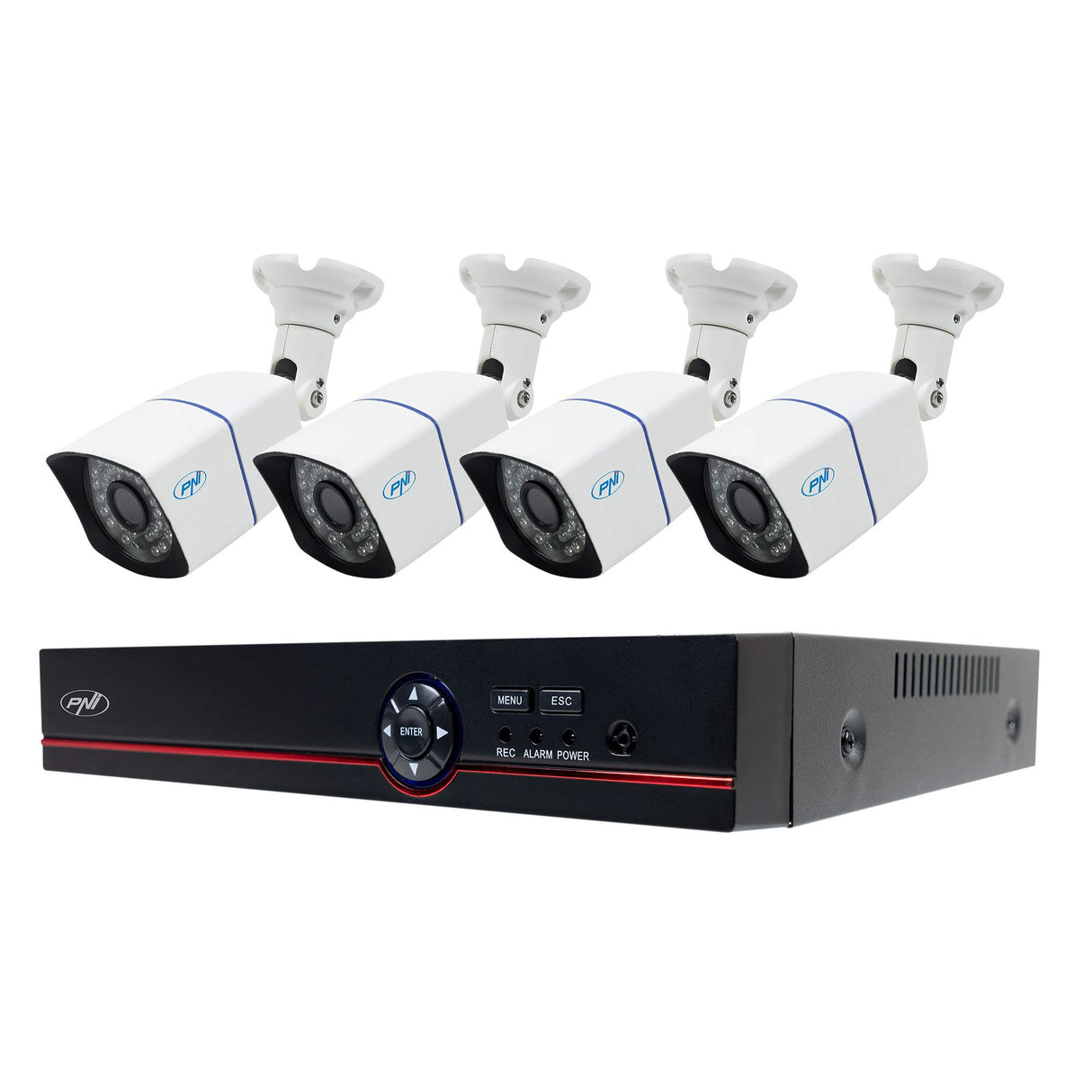 Kit de videovigilancia AHD PNI House PTZ1500 5MP - DVR y 4 cámaras de vigilancia para Exteriores,H.265, detección de rostros, detección Humana