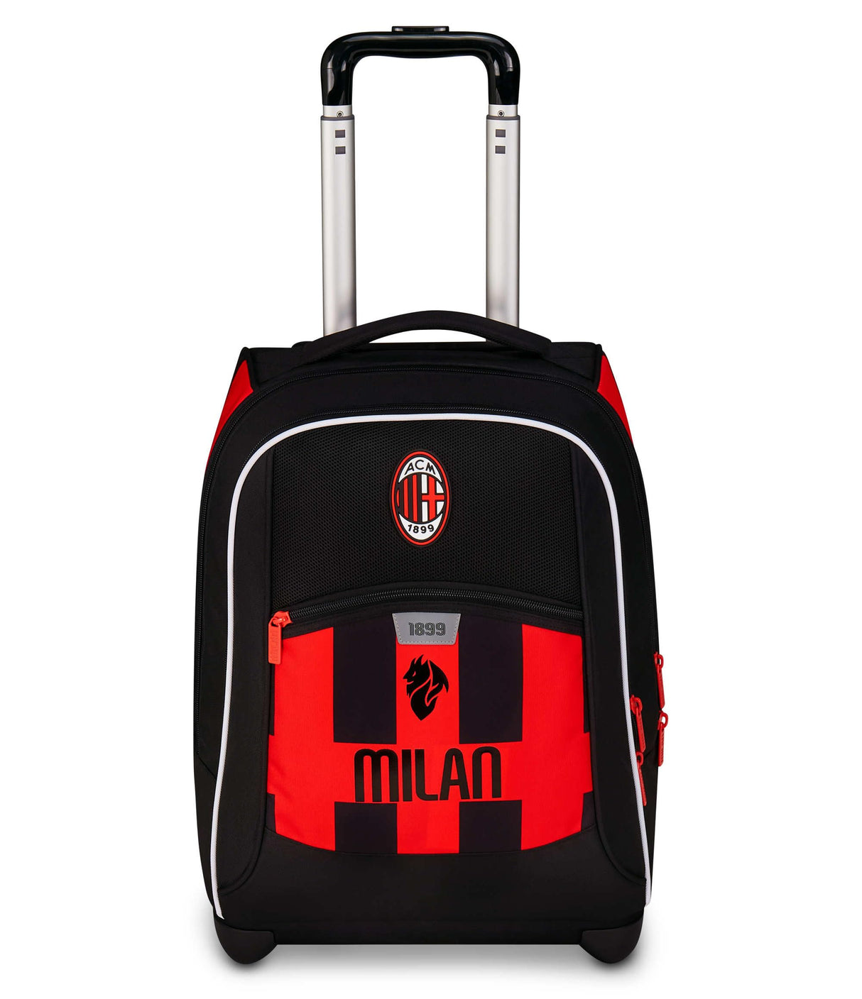 Seven Milan Big Trolley escolar fijo, rojo y negro, equipo de fútbol, 2 en 1, doble uso, trolley y mochila, escuela primaria, niño, Negro, Talla única, Casual