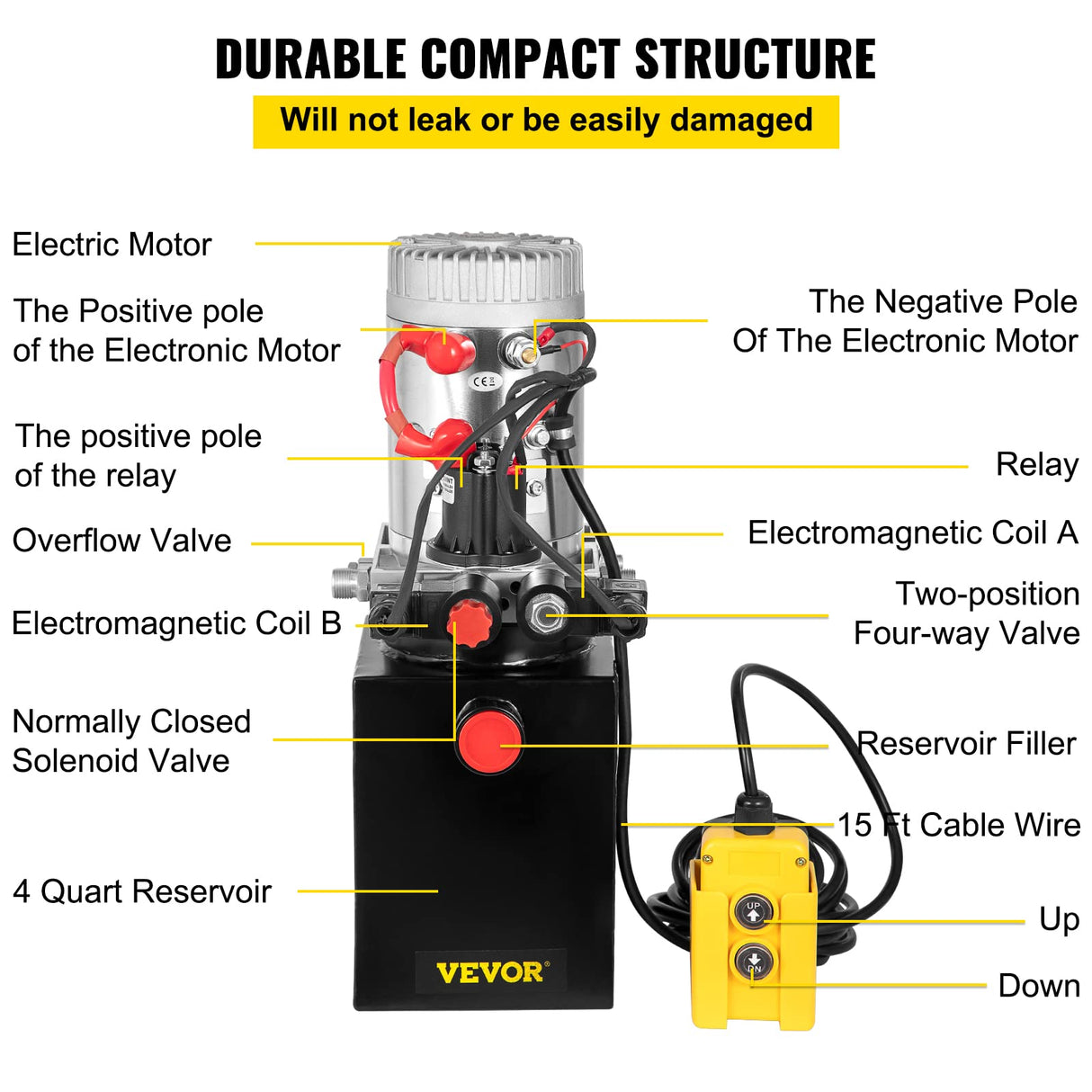 VEVOR Bomba Hidráulica con Efecto Doble 4L, para Remolque y Tanques de Metal, 12V