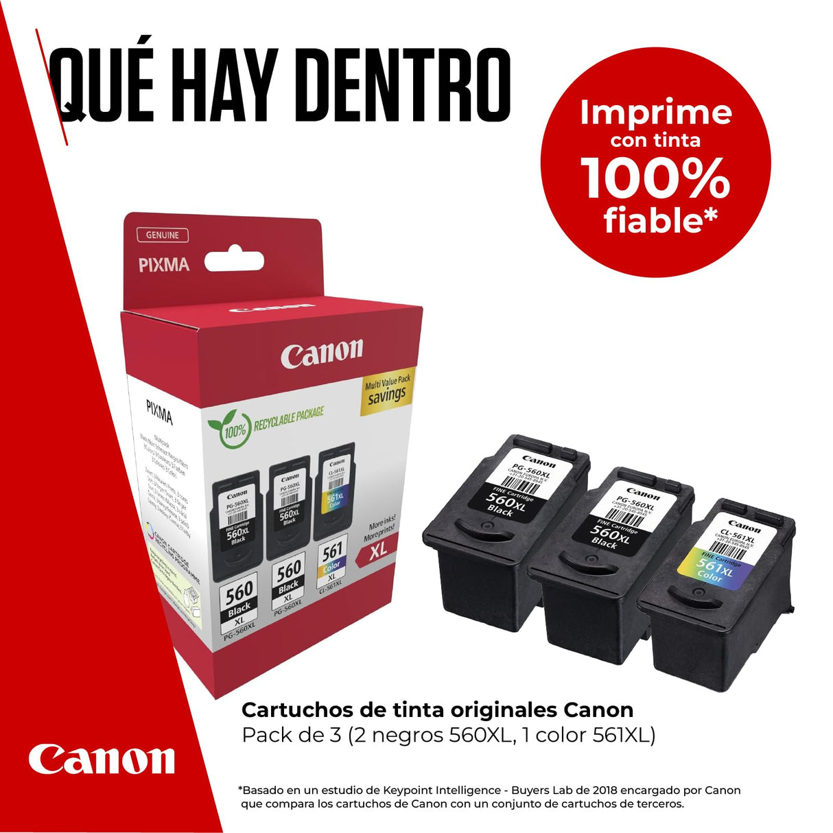Canon Tinta - PG-560XL + CL-561XL - Pack de 3 Cartuchos Originales de Alta Capacidad - (x 2 Negro, x 1 Tricolor)
