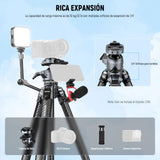 NEEWER LITETRIP LT38 - Trípode de viaje de fibra de carbono de 61 pulgadas para cámara, cabezal de bola de perfil bajo de inclinación panorámica de 360°, eje central flexible, placa QR Arca compatible