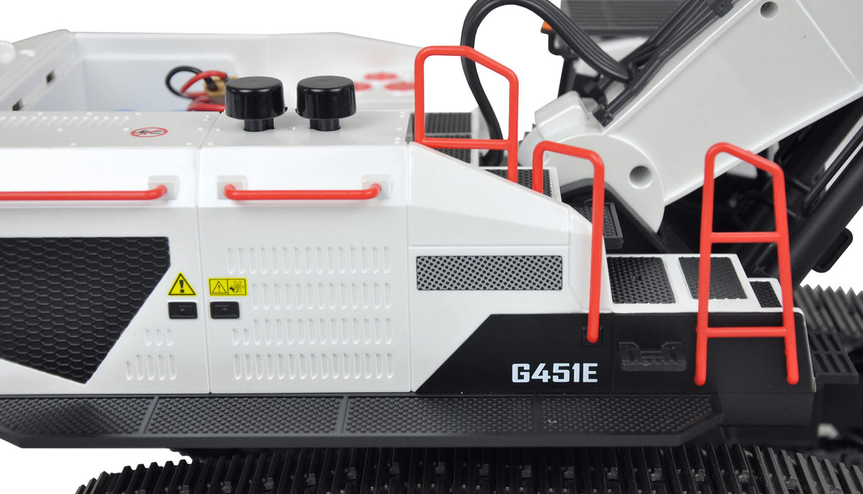 Amewi Excavadora G451E de Metal Parcial 1:14, RTR, Sonido, luz, Blanco RC Control Remoto
