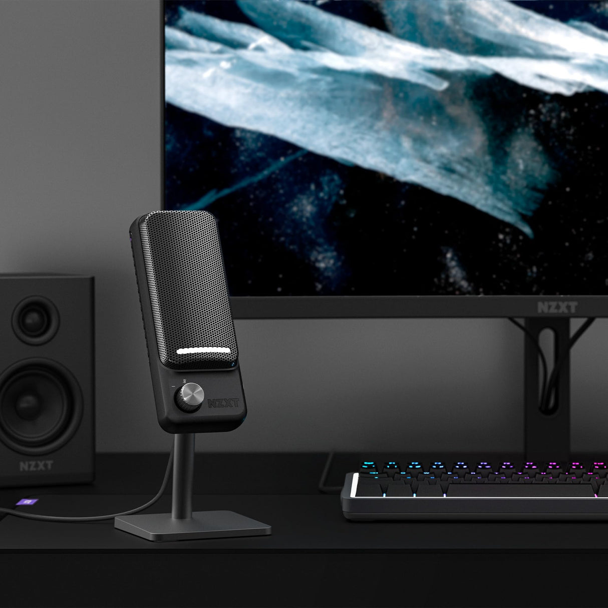 NZXT Capsule Elite - Micrófono de Condensador USB prémium para Gaming, Streaming, podcasting y grabación - Sonido Estudio - Diseño multiposición - Software DTS - Iluminación RGB - Negro