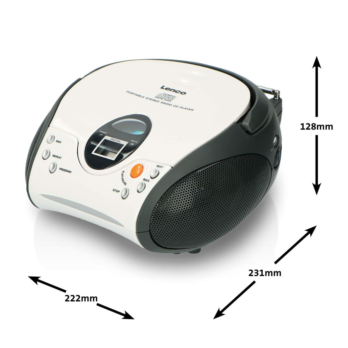 Lenco SCD-24 SCD24 - Reproductor de CD para niños - Radio CD - Sistema estéreo - Boombox - Sintonizador de radio FM - Memoria de pista - 2 x 1,5 W RMS de alimentación - Funciona con red y pilas - Blanco