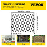 VEVOR Barrera de Seguridad Extensible Plegable Individual 2,4 x 2,16 m Valla de Escalera de Acero Enrollable 360° Puerta de Tijera o Puerta con candado para Garaje del sótano de casa, Negro