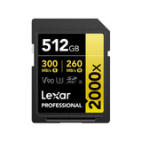 Lexar Profesional 2000x Tarjeta SD de 512 GB, SDXC UHS-II sin Lector, hasta 300 MB/s de reproducción, para DSLR, cámaras de vídeo en Calidad de Cine