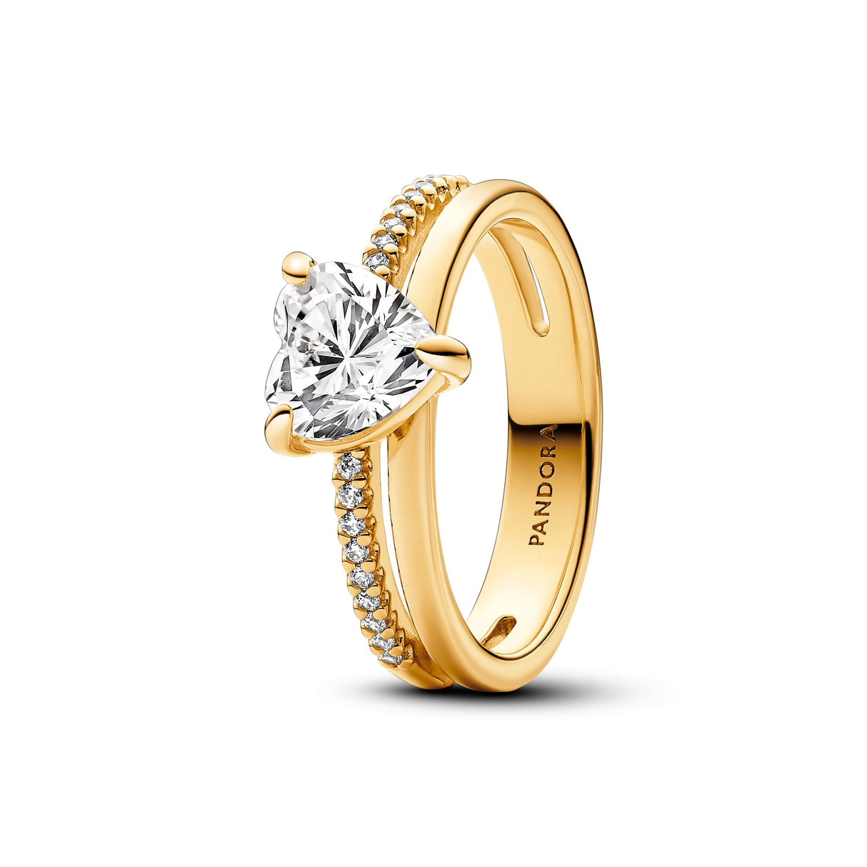 Pandora Timeless Anillo con diseño de corazón chapado en oro de 14 quilates con circonitas cúbicas transparentes, talla 56