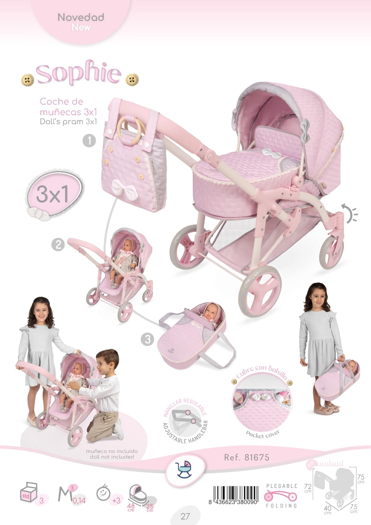 Carro de Muñecas Sophie 3x1 Plegable DeCuevas 81675