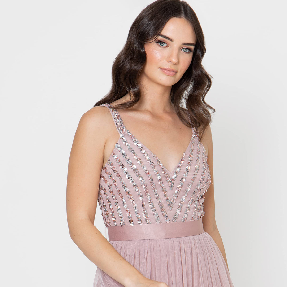 Maya Deluxe Maya Vestido Maxi Sin Mangas con Detalle de Rayas promoción, Rosa Esmerilado, 44 para Mujer
