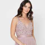 Maya Deluxe Maya Vestido Maxi Sin Mangas con Detalle de Rayas promoción, Rosa Esmerilado, 44 para Mujer