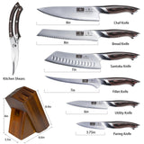 HOSHANHO Juego de Cuchillos de Cocina de 8 Piezas, Juegos de Cuchillos con Bloque de Japoneses Super Steel, Juego de Cuchillos de Chef Profesional Ultra Afilado con Tijeras