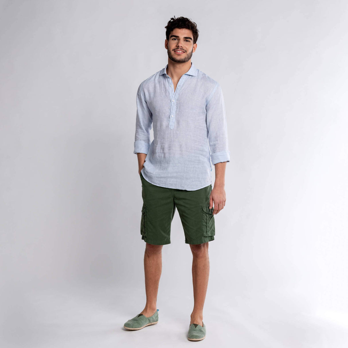 Panareha Camisa Polera Hombre Lino MAMANUCA Azul Claro (L)