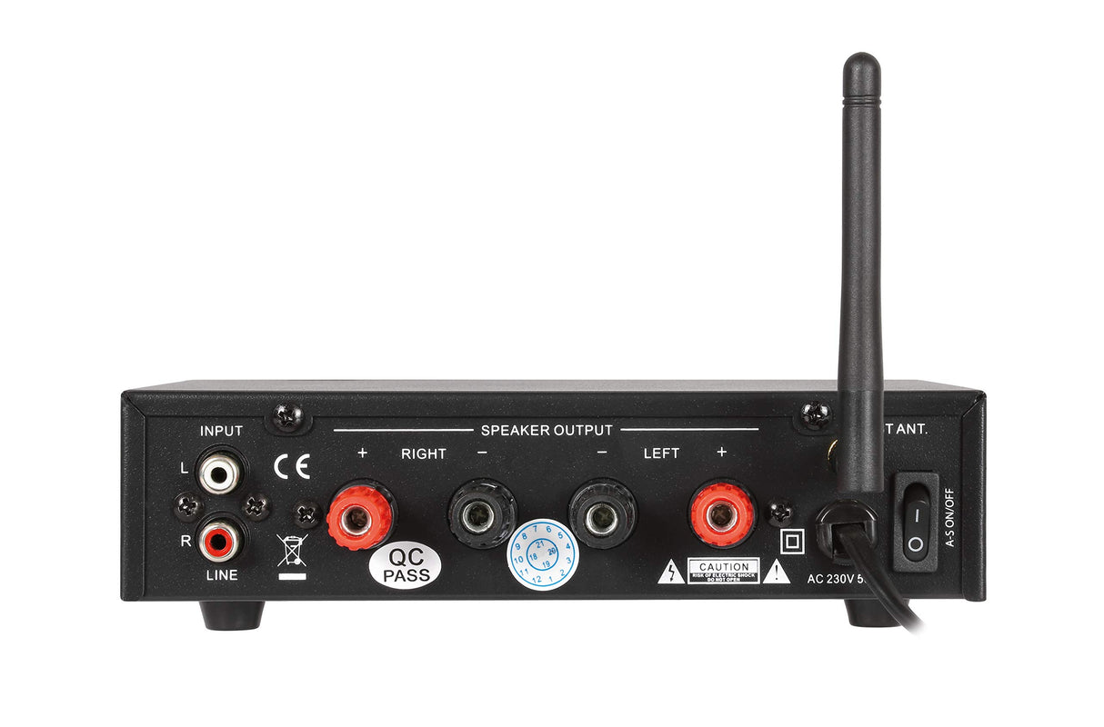 Dynavox Mini Amplificador CS-PA8, Amplificador Digital estéreo, terminales de conexión atornillables, Antena BT integrada y Conector para Auriculares, Negro