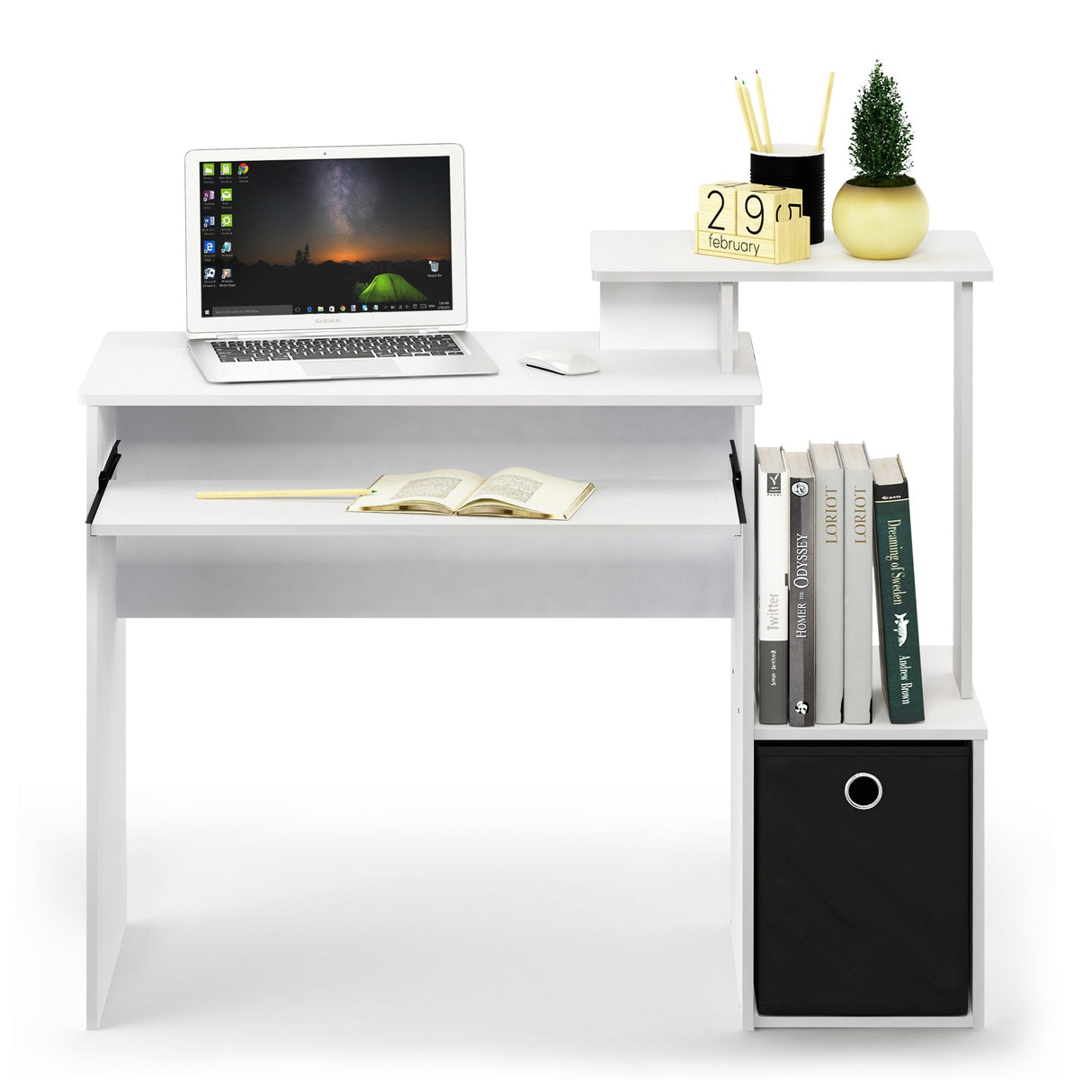 Furinno Econ Multipurpose Home Office Escritorio, Tabla de Madera aglomerada, Blanco/Negro, 40.01 x 40.01 x 86.61 cm
