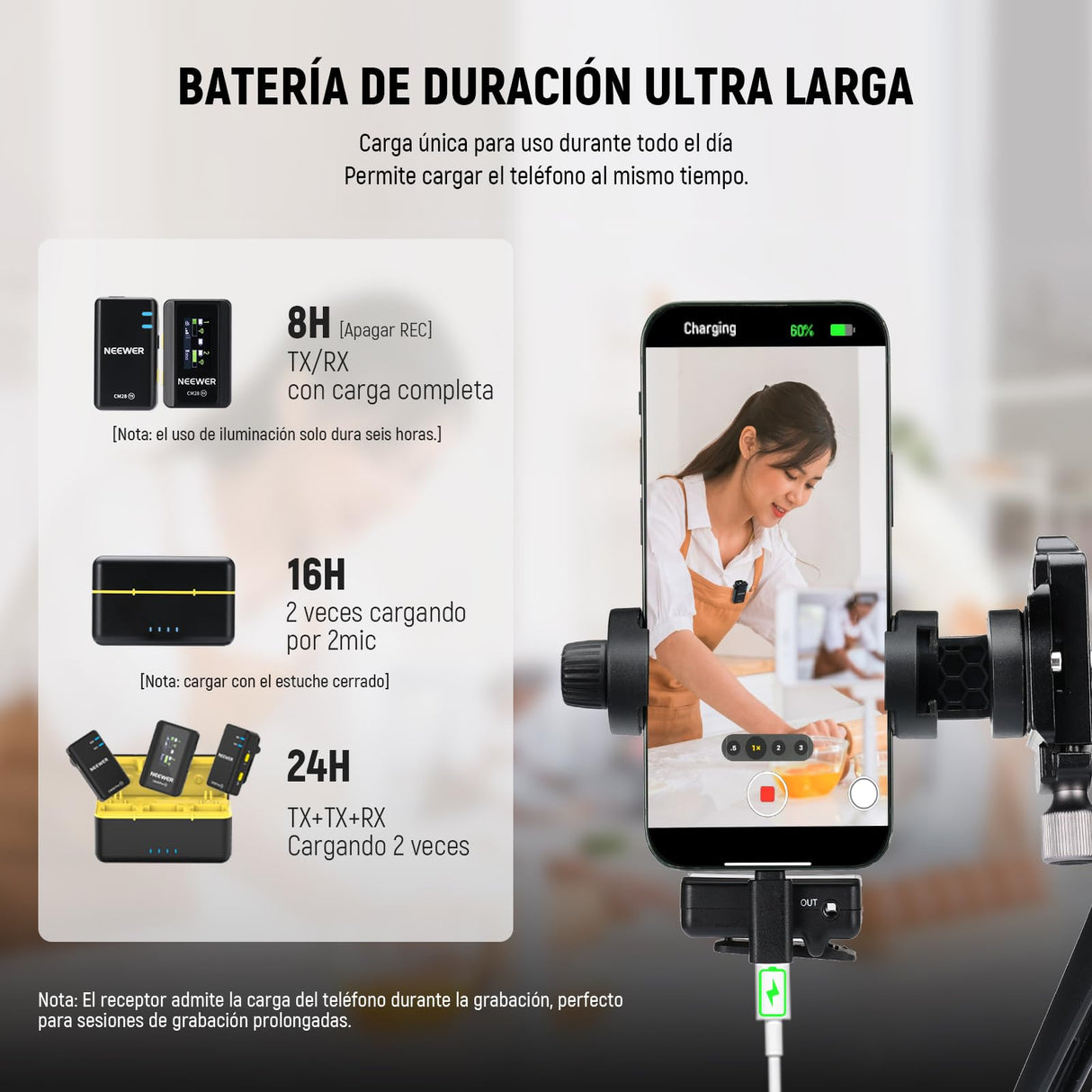 NEEWER CM28 Sistema Micrófono Lavalier Inalámbrico con Estuche Carga Cancelar Ruido 4GB Almacenamiento 9H Grabación 48KHz Audio 16 Bits Micrófono Solapa Compatible con iPhone iPad Android PC Cámara