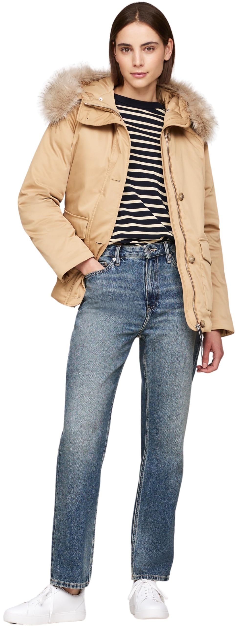 Tommy Hilfiger Parka Mujer Padded Parka With Fur con Botones, Verde (Classic Khaki), M