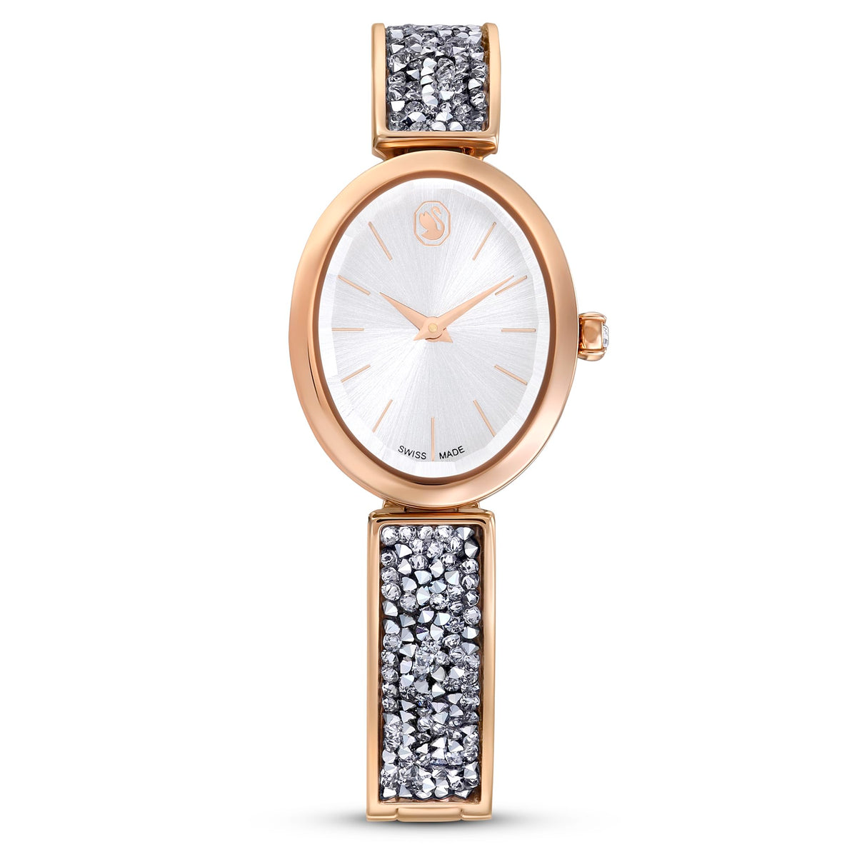 Swarovski Reloj Crystal Rock Oval, Brazalete de Metal, Acabado en Tono Oro Rosa, Blanco, Fabricado en Suiza