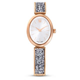 Swarovski Reloj Crystal Rock Oval, Brazalete de Metal, Acabado en Tono Oro Rosa, Blanco, Fabricado en Suiza