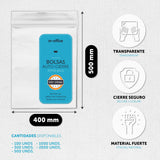 Bolsas con Cierre Hermético, Bolsas Zip de Plástico Transparentes Ideales para Congelar Alimentos, Guarda Documentos, Bolsas Reutilizables y de Conservación · m-office (400x500mm, 1000unds)