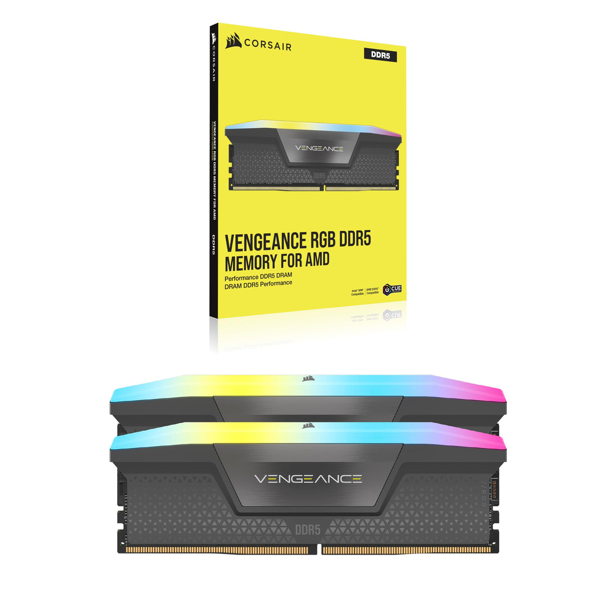 CORSAIR Vengeance RGB DDR5 RAM 64GB (2x32GB) 6000MHz CL38-44-44-96 1.35V AMD Expo Intel XMP 3.0 Memoria de Ordenador de Sobremesa – Gris (CMH64GX5M2B6000Z38)