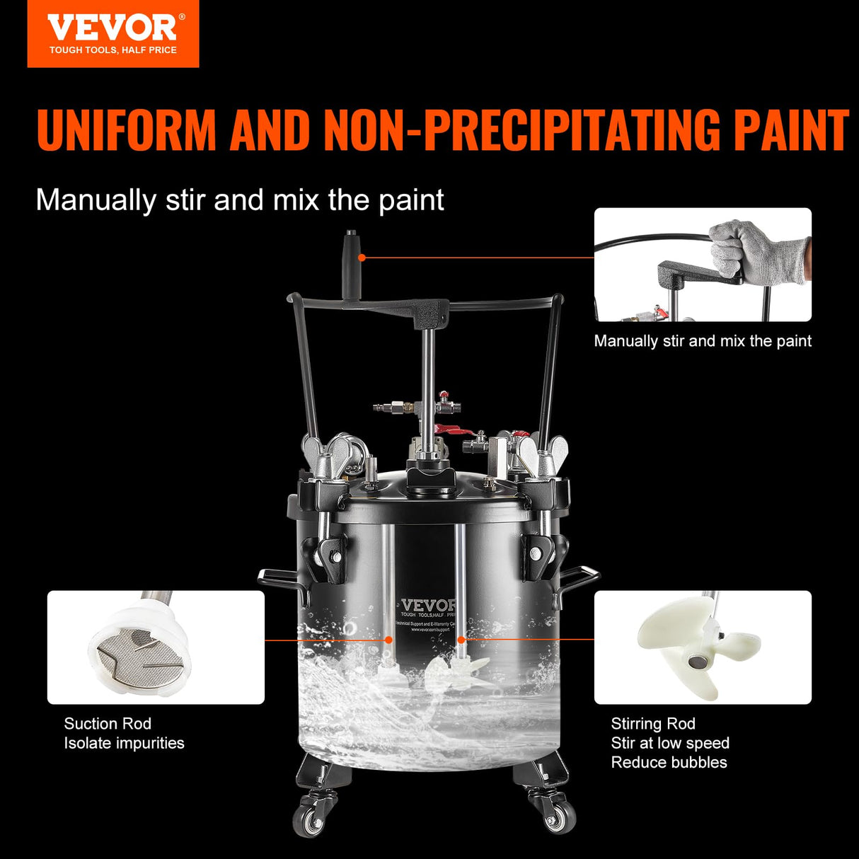 VEVOR Tanque de Presión para Pintura en Aerosol de 20 L de Presión Ajustable de 70 PSI, Tanque de Pintura a Presión con Ruedas y Sellador para Reparación de Fugas para la Decoración del Hogar