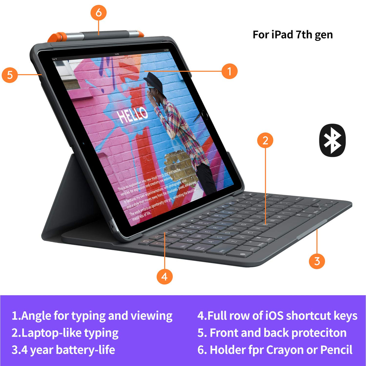 Logitech Slim Folio para iPad 7a generación, Disposición QWERTY Pan Nordic, Gris