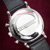 Emporio Armani Reloj Hombre, Movimiento cronógrafo de cuarzo, caja de 46mm Plata / Acero inoxidable con correa de piel, AR1807, Blanco hueso y tono plata
