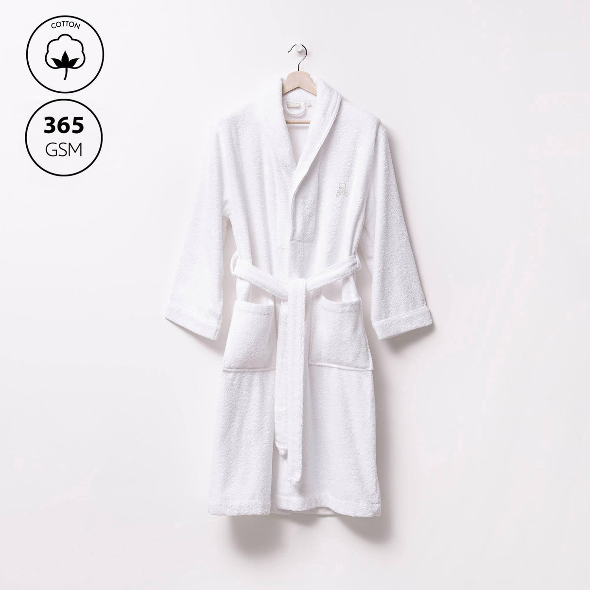 Albornoz S-M 100%Algodón 360GSM Blanco con ribetes blancos Scalpers Home