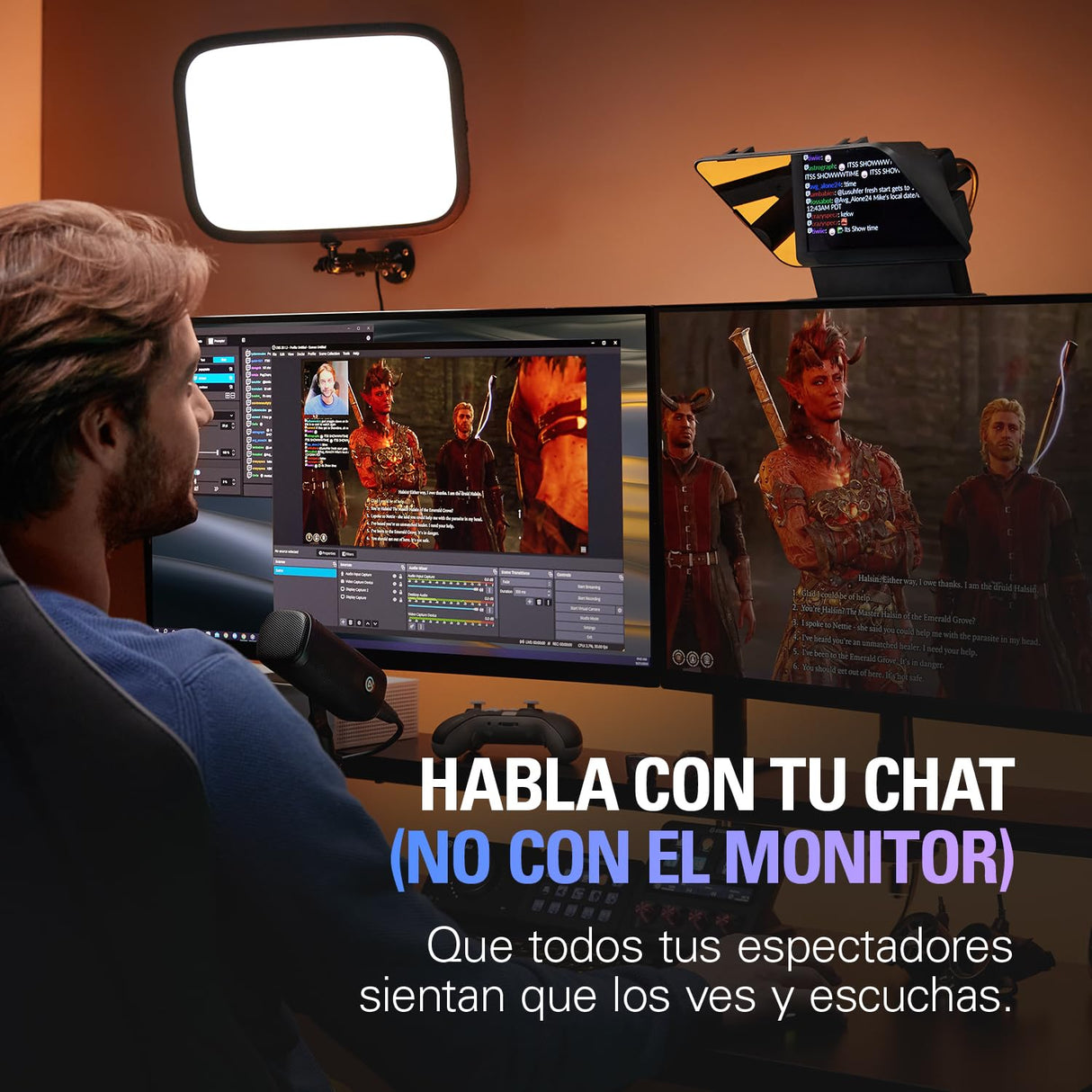 Elgato Prompter – Teleprompter con pantalla incorporada, YouTube, Twitch, Zoom, Teams y más, compatible con DSLR, Webcam, Smartphone, segundo monitor, funciona con Mac, PC & Stream Deck