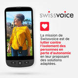 Swissvoice - Smartphone S510-C + Base de Carga + Cordón para el Cuello - Fácil de Usar - Botones Grandes - Botón de geolocalización SOS - Smartphone Seniors 4G - Libre - Negro