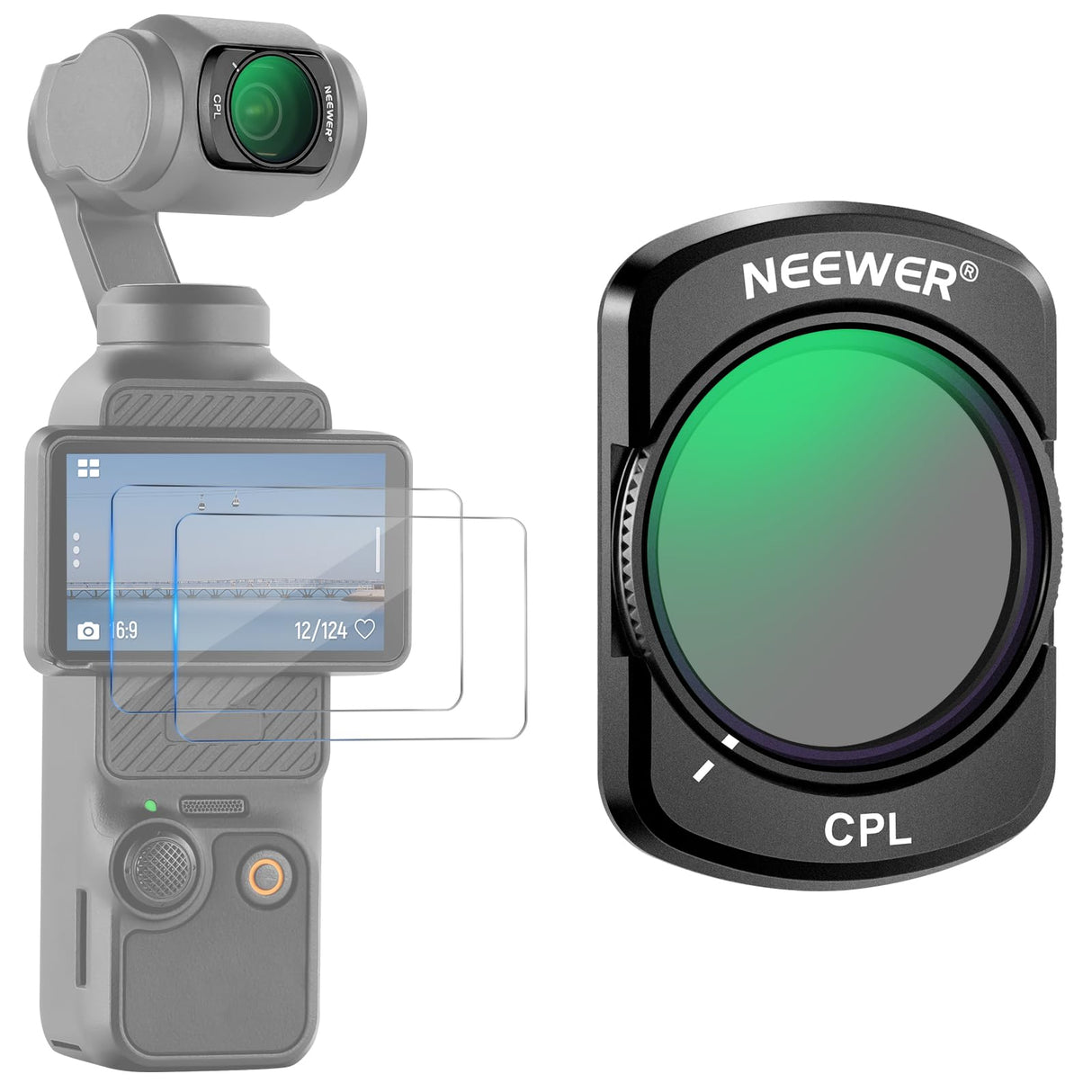 NEEWER Magnético CPL Filtro Compatible con dji Osmo Pocket 3 Creator Combo Accessories, Kit de Filtro Polarizador Circular Multicapa con 2 Protectores de Pantalla, Accesorios para Action CAM