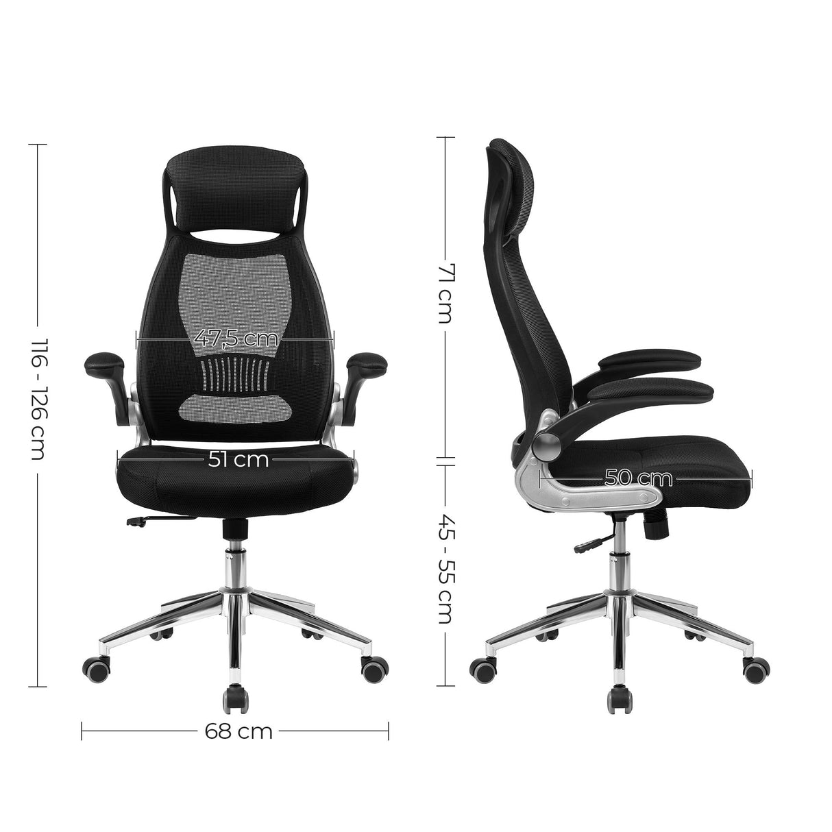 SONGMICS OBN86BK Silla giratoria de Oficina Silla de Escritorio de Malla con reposacabezas Mecanismo sincronizad y Altura Ajustable Negro