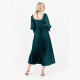 Lovedrobe Women's Midaxi Dress Ladies Emerald Green Pleated Empire A-Line High Waist Tie Neck Wedding Guest Cocktail Evening Prom, Vestido,