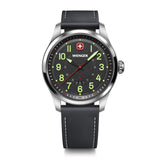 Wenger Reloj de Hombre Terragraph Analógico Quarz, Ø 43 mm, Swiss Made, Resistente al Agua hasta 100 m, Negro/Plata, Correa de Cuero, 01.0541.121