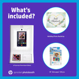 HP Sprocket Cabina fotográfica Impresora instantánea de Color (Blanca) + Papel Zink (100 Hojas) + Fondo fotográfico de Boda (1)