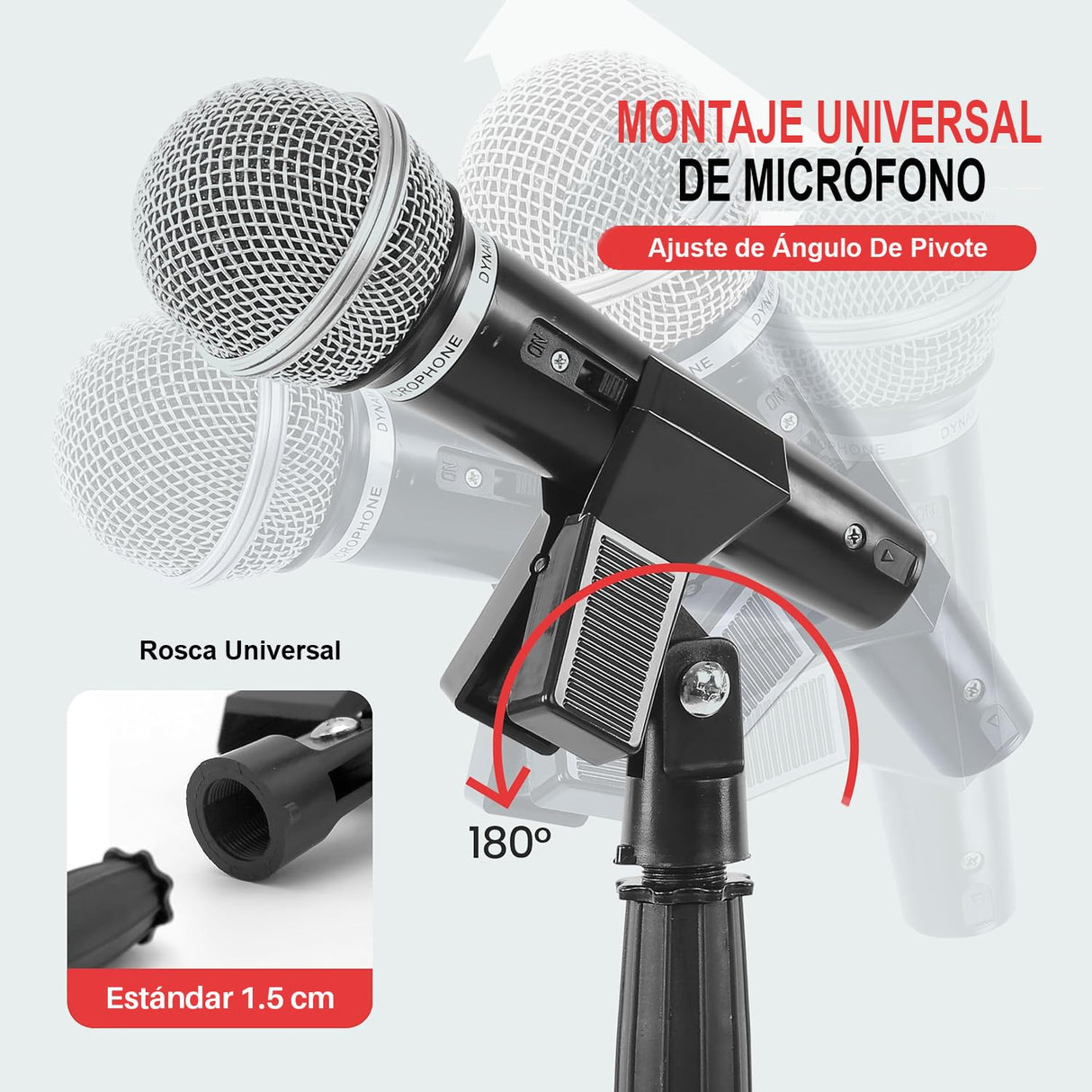 PYLE Pie de micrófono, Soporte de base redonda, Resistente, Compacta. (Par de 2 piezas) Altura ajustable (85 a 152 cms)