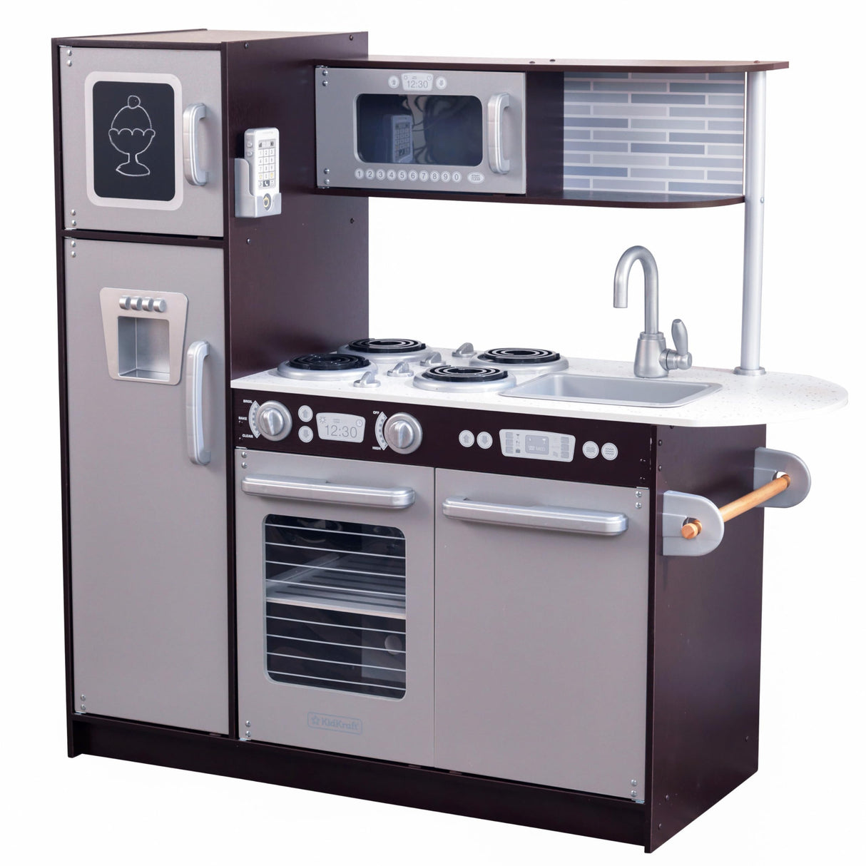KidKraft Cocina de Juguete de Madera Uptown Espresso para niños con Accesorios incluidos, Teléfono de Juguete y Set Utensilios de Cocinita Infantil, Juguetes niños 3+ años (53260)
