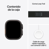 Apple Watch Ultra 2 GPS + Cellular Smartwatch, Reloj Deportivo con Caja de Titanio Negro Resistente de 49 mm y Correa Loop Trail Negro - Talla S/M. Monitor de entreno y Neutro en Carbono